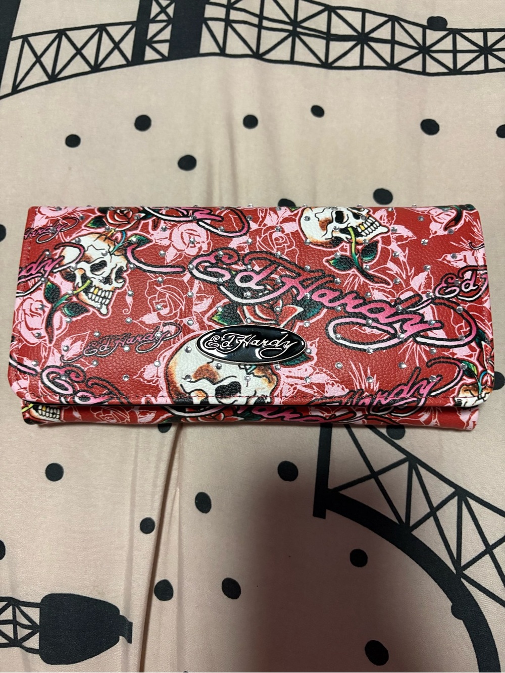 Ed Hardy Red Skull & Rose Print Women's Wallet